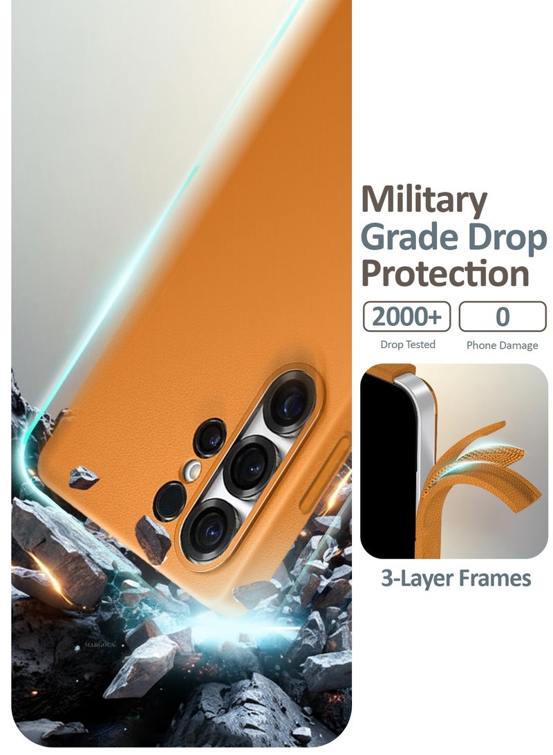 CATANES 2 Pack Leather Case for Samsung Galaxy S26 Ultra, One Case with One Privacy Glass ,  Leather Back Cover, Shockproof Protective Shell, Elegant Matte Finish- Cosmic Orange - Image 3